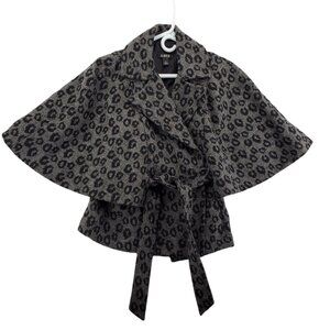 A. Byer Jacket Women's Batwing Sleeve Belted Parka Animal Print Gray Black Small